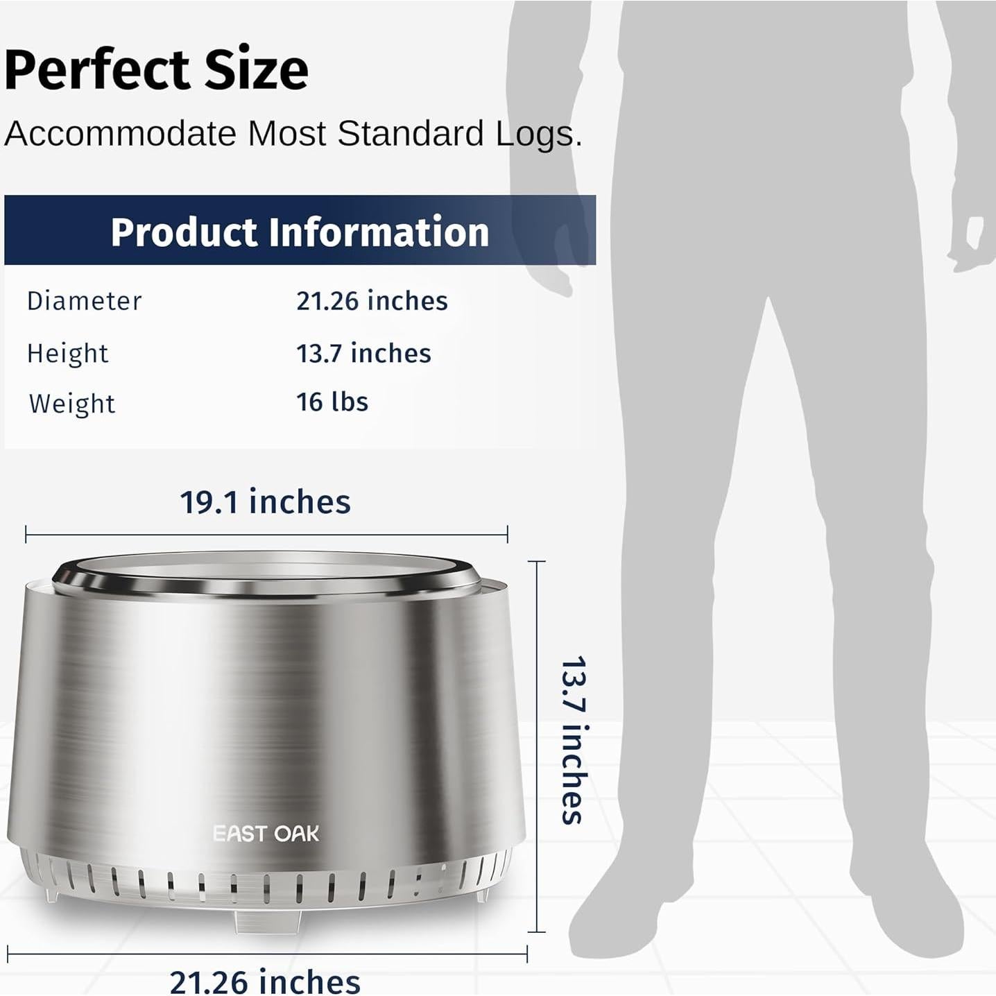 Hoguera Sin Humo EAST OAK Fuoco 54 cm Acero Inoxidable