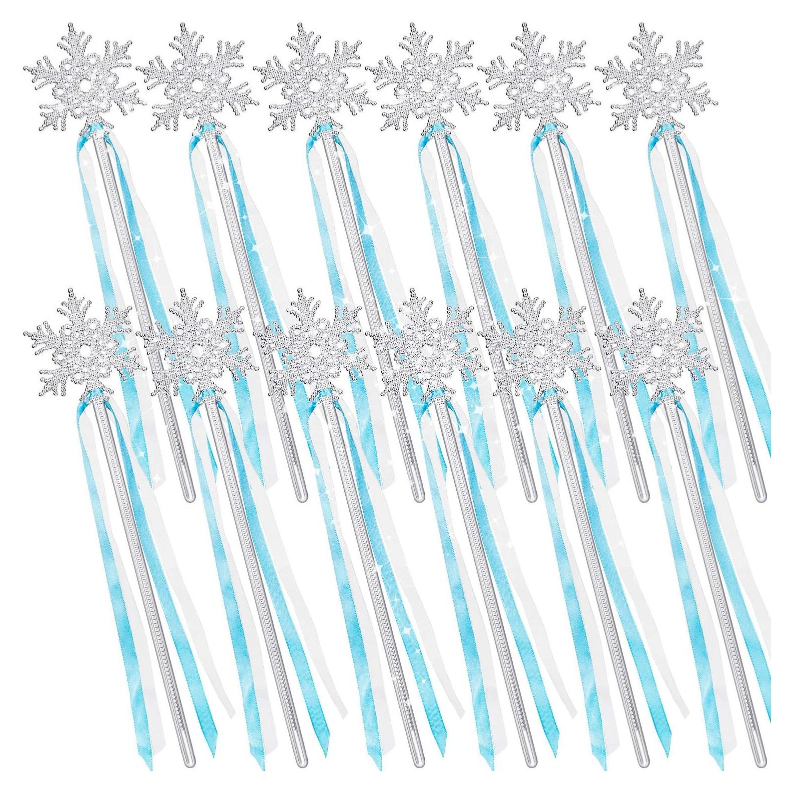 12 Varitas de Copo de Nieve Plateadas para Disfraz de Princesa