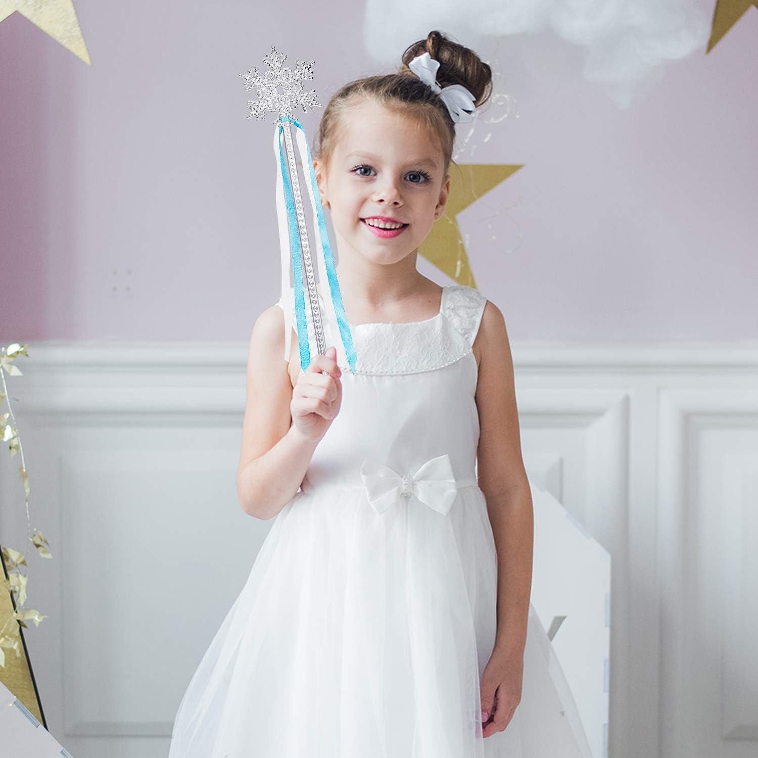 12 Varitas de Copo de Nieve Plateadas para Disfraz de Princesa