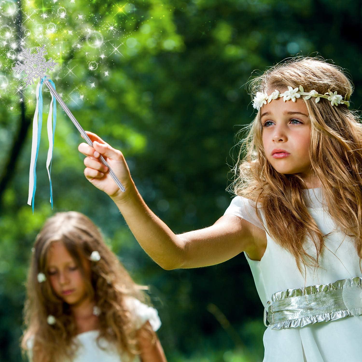 12 Varitas de Copo de Nieve Plateadas para Disfraz de Princesa