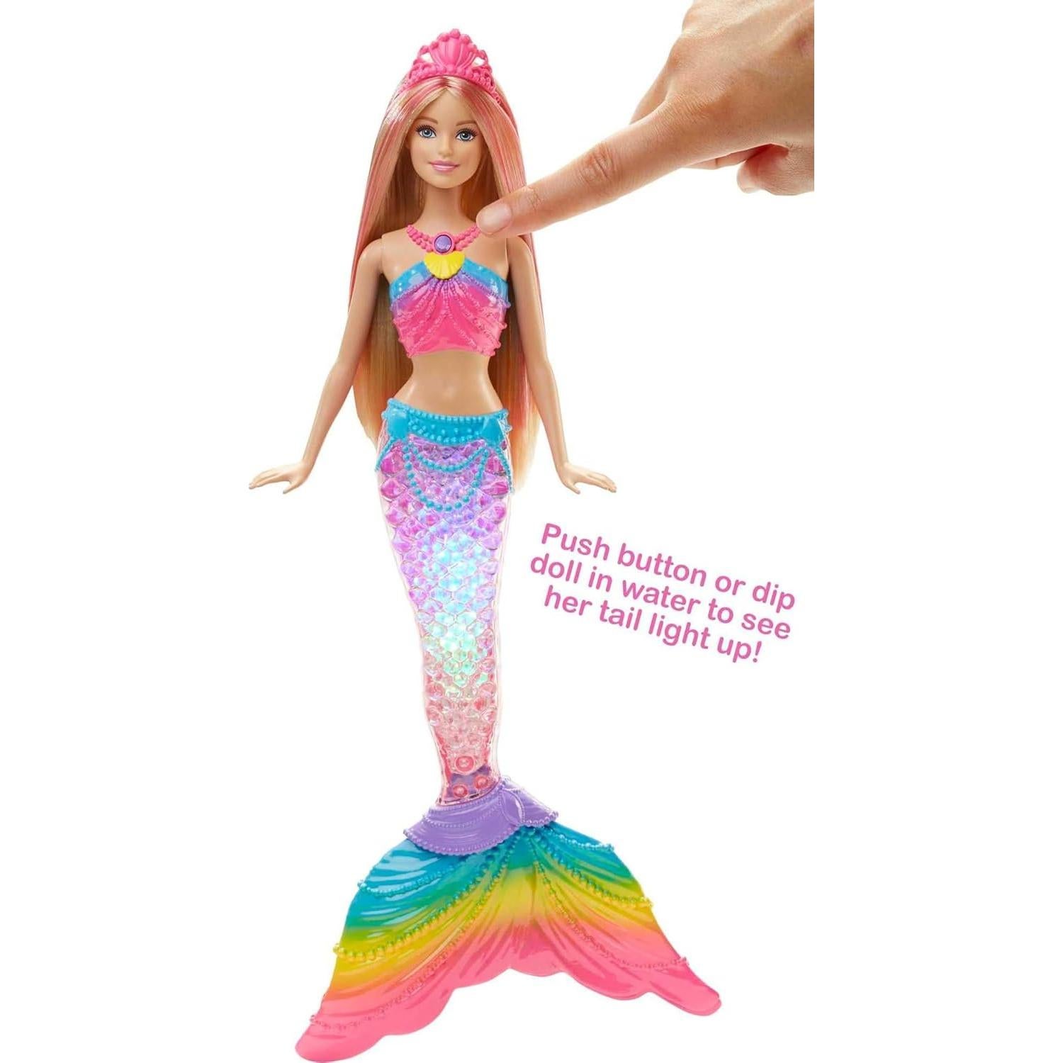 Dreamtopia Doll, Rainbow Lights Mermaid with Glimmering Light Up Rainbow Tail, Tiara and Blonde Hair