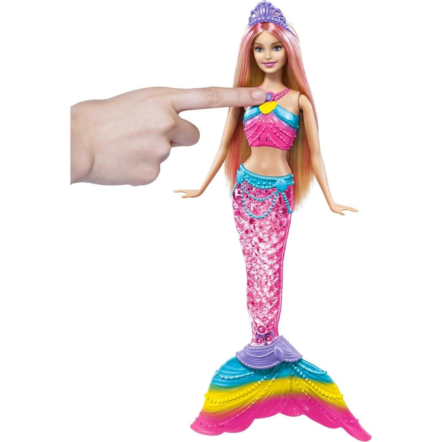 Dreamtopia Doll, Rainbow Lights Mermaid with Glimmering Light Up Rainbow Tail, Tiara and Blonde Hair