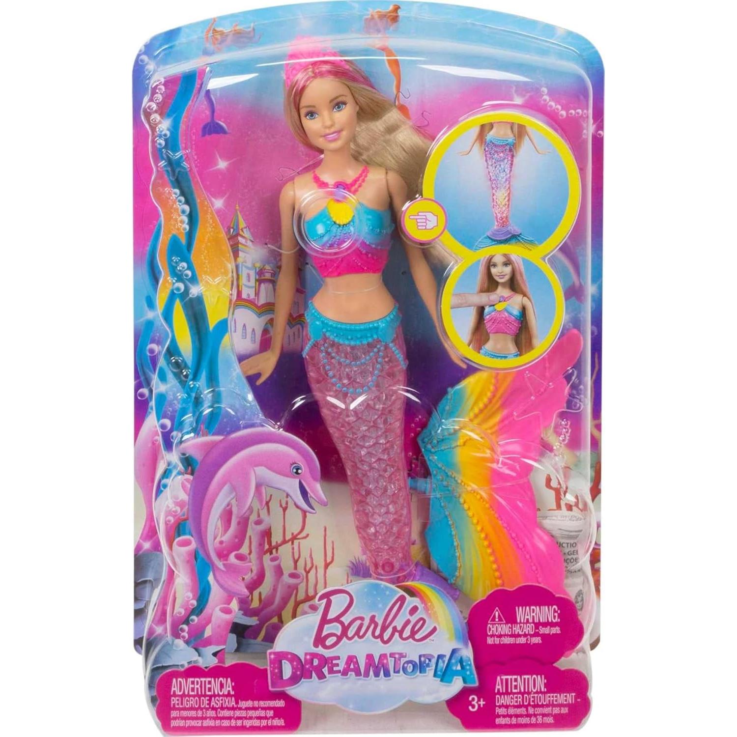 Dreamtopia Doll, Rainbow Lights Mermaid with Glimmering Light Up Rainbow Tail, Tiara and Blonde Hair