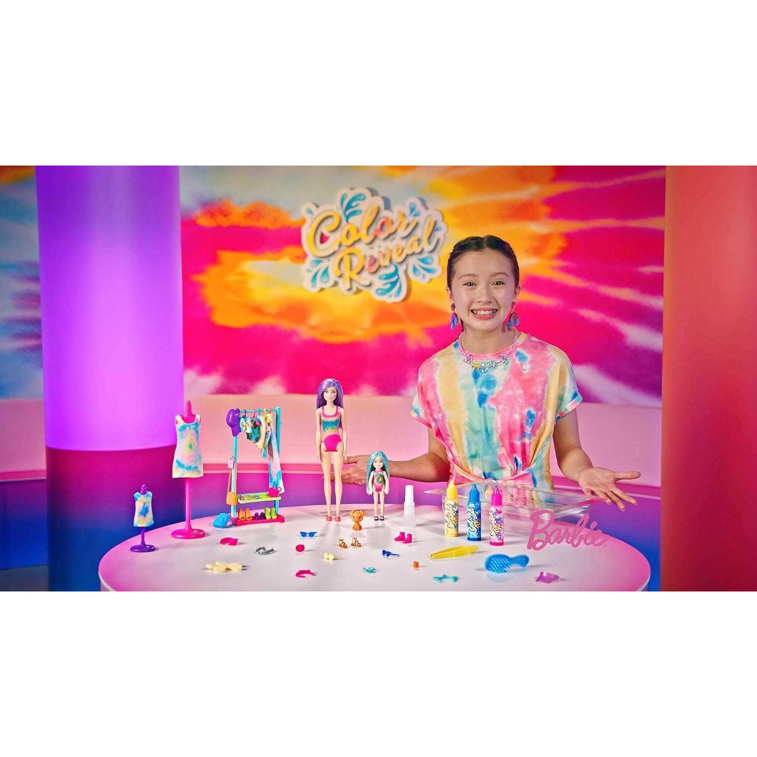 Juego Barbie Color Reveal Creador de Moda Tie-Dye 50 Sorpr.