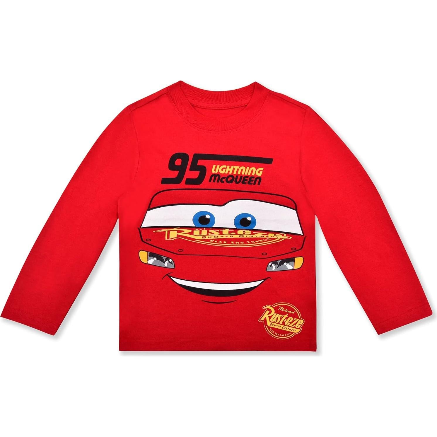 Disney Cars Boys’ Long Sleeve Shirt Costume and Jogger Set for Toddler and Little Kids – Red/Black