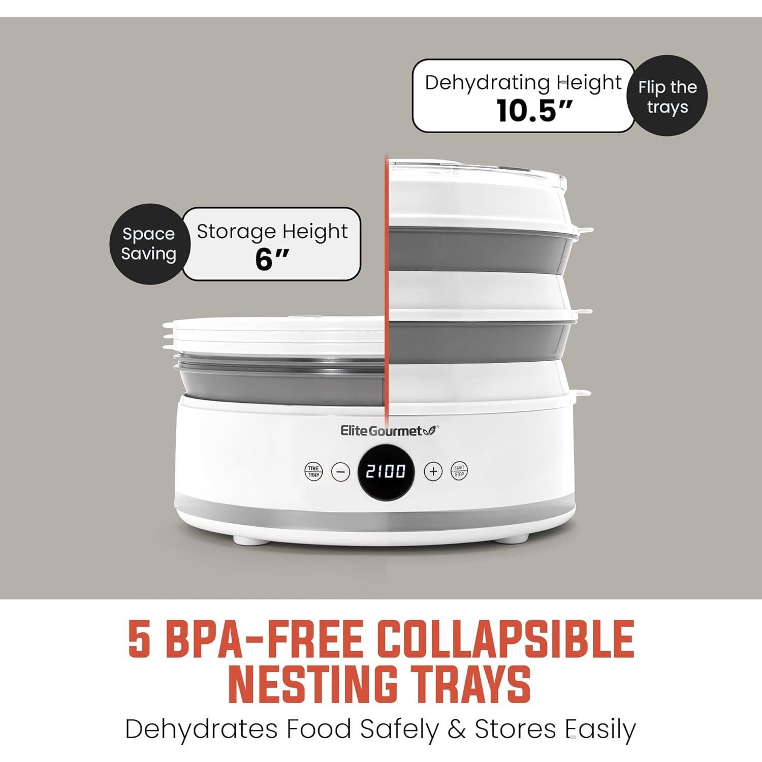 Deshidratador de Alimentos Elite Gourmet EFD329WD 5 Bandejas