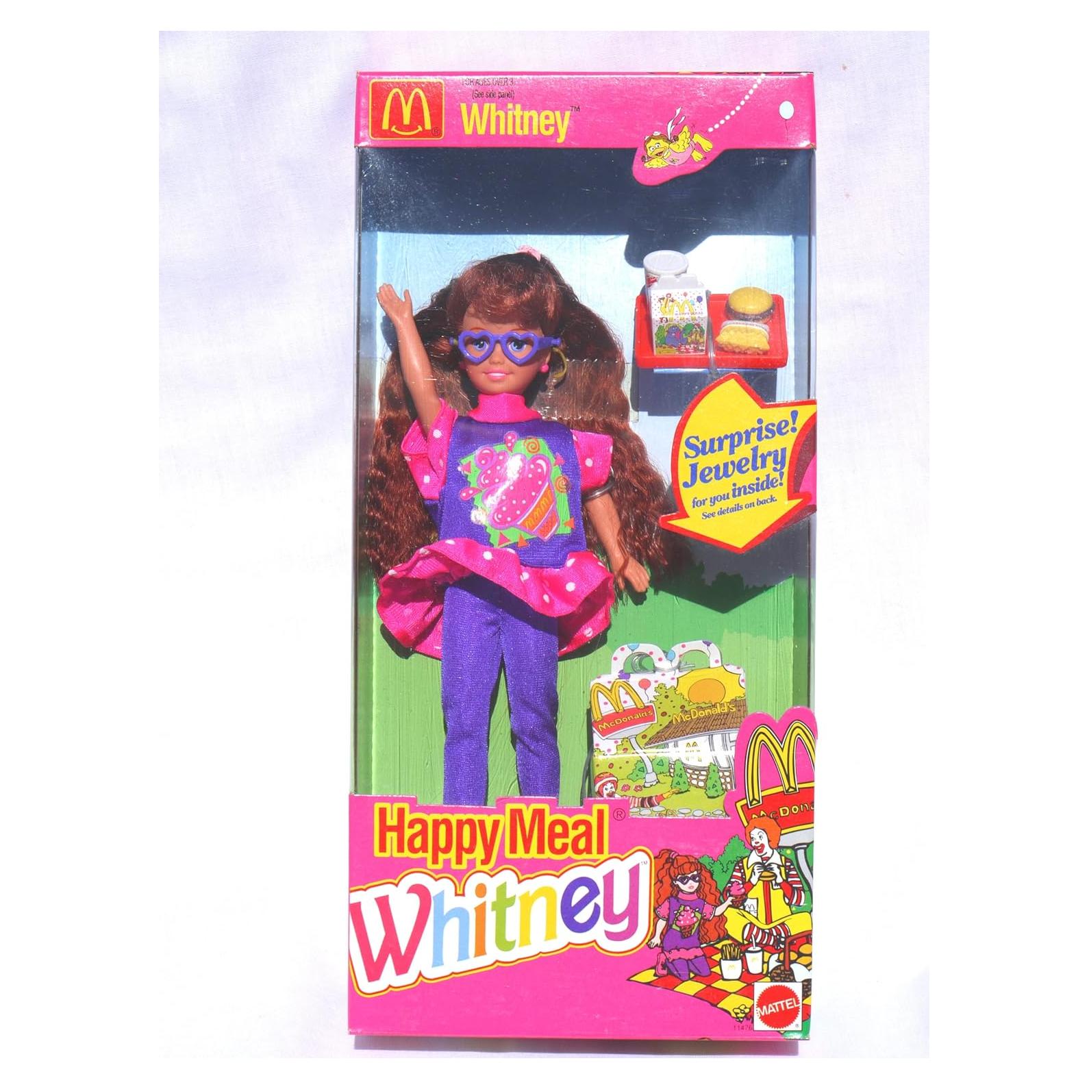 Barbie HAPPY MEAL McDonald's WHITNEY DOLL w HAPPY MEAL PACK, Tray, Burger & Surprise JEWELRY (1993)