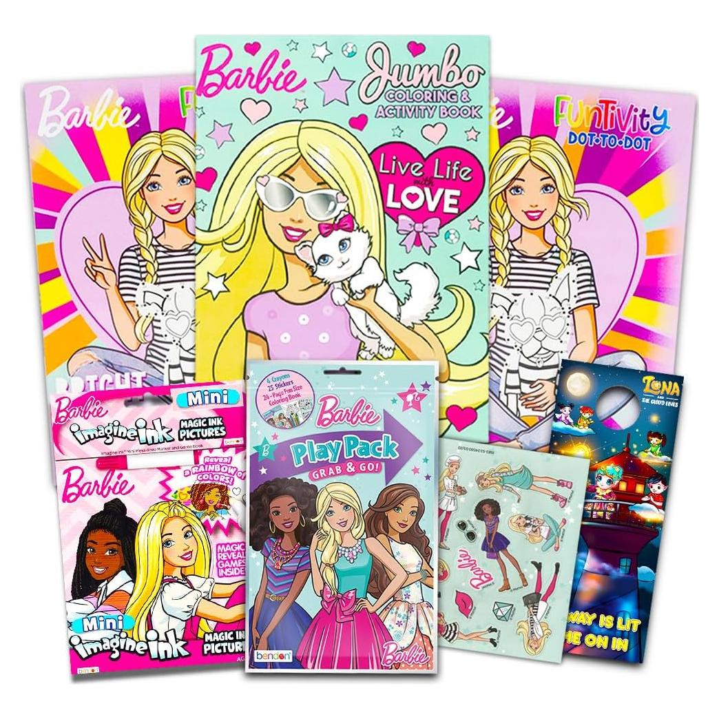Set de Libros para Colorear Barbie - 4 Libros y Stickers