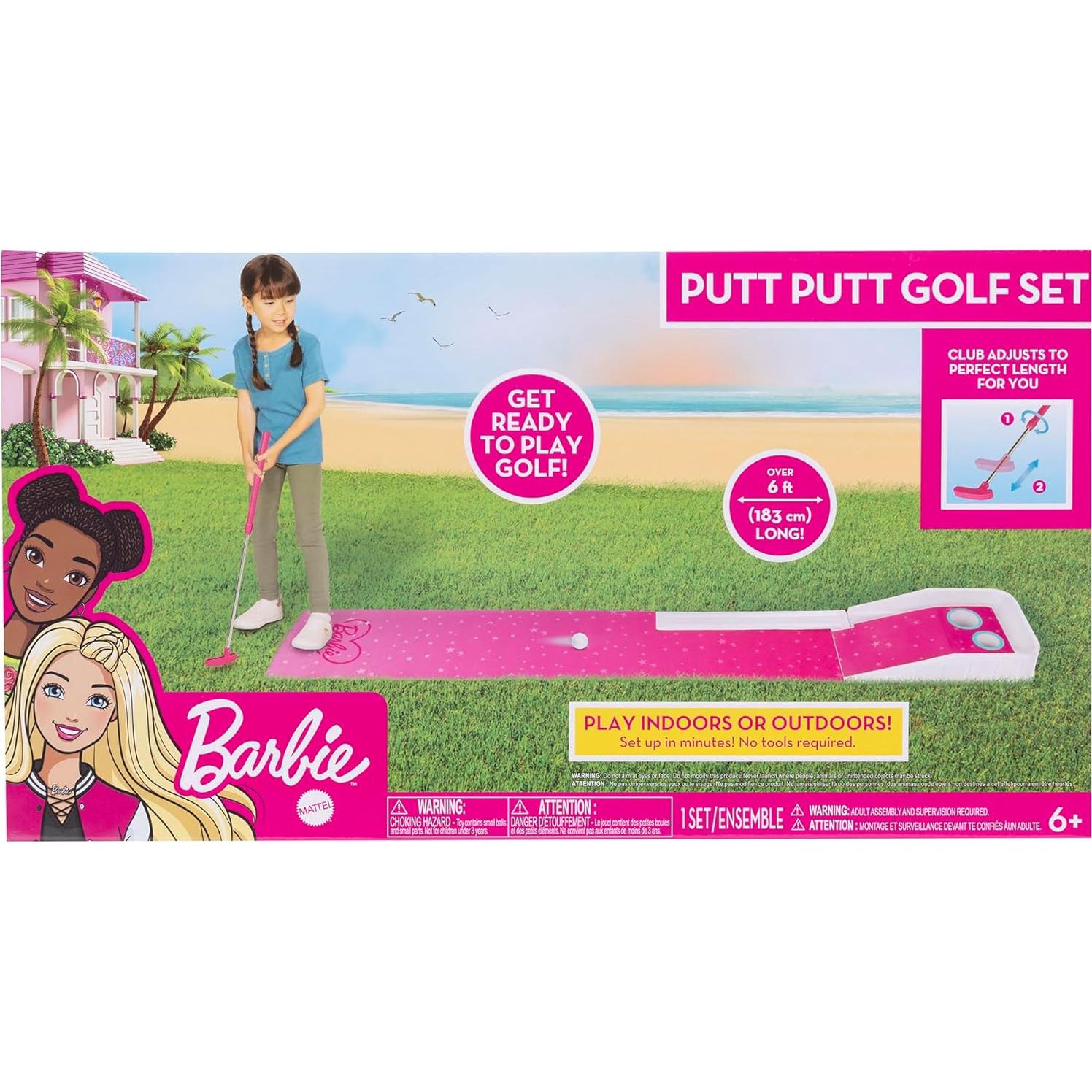 Set de Golf para Niños Barbie - Putt Putt con Alfombra y Putter Ajustable