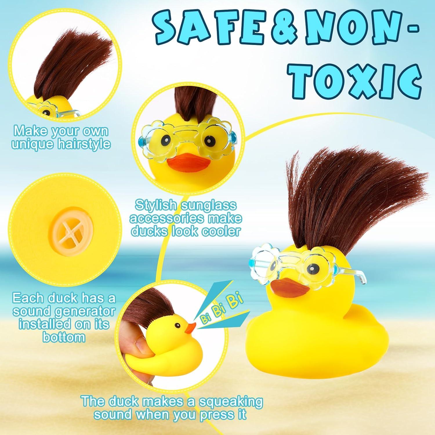 24 Patos de Goma para Baño con Gafas de Sol y Peluca