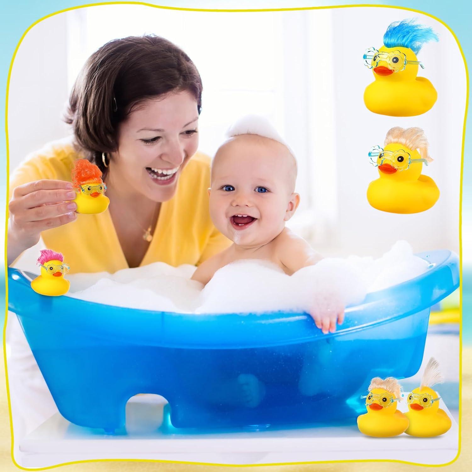 24 Patos de Goma para Baño con Gafas de Sol y Peluca