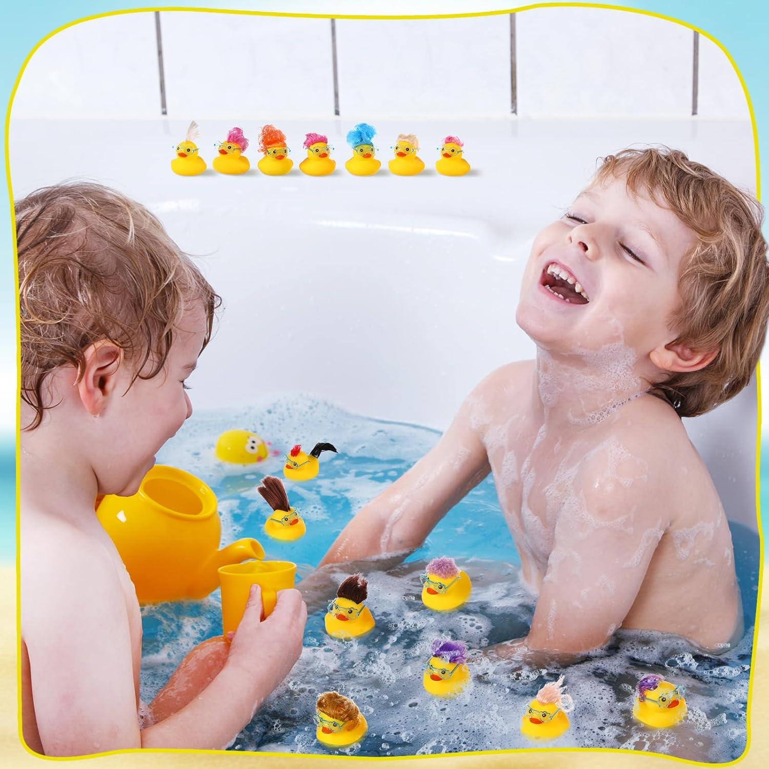 24 Patos de Goma para Baño con Gafas de Sol y Peluca