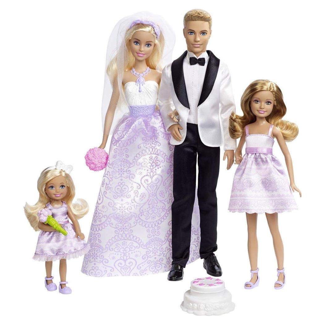 Wedding Set with Bride and Groom Dolls, Stacie, Chelsea and Accessories (Mattel DRJ88), Assorted Colour/Model