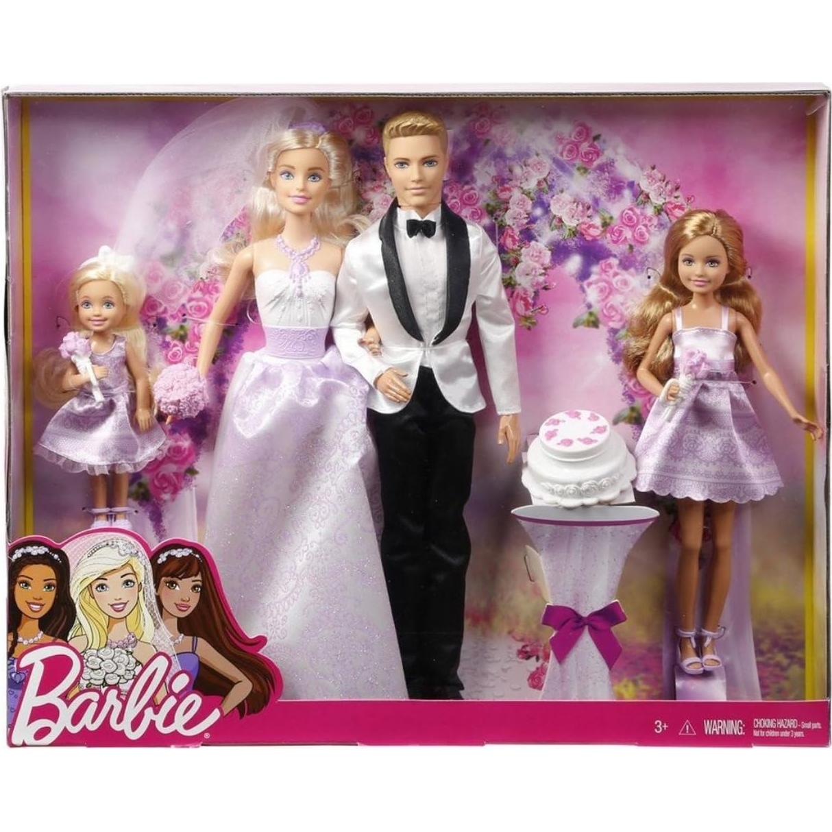 Wedding Set with Bride and Groom Dolls, Stacie, Chelsea and Accessories (Mattel DRJ88), Assorted Colour/Model