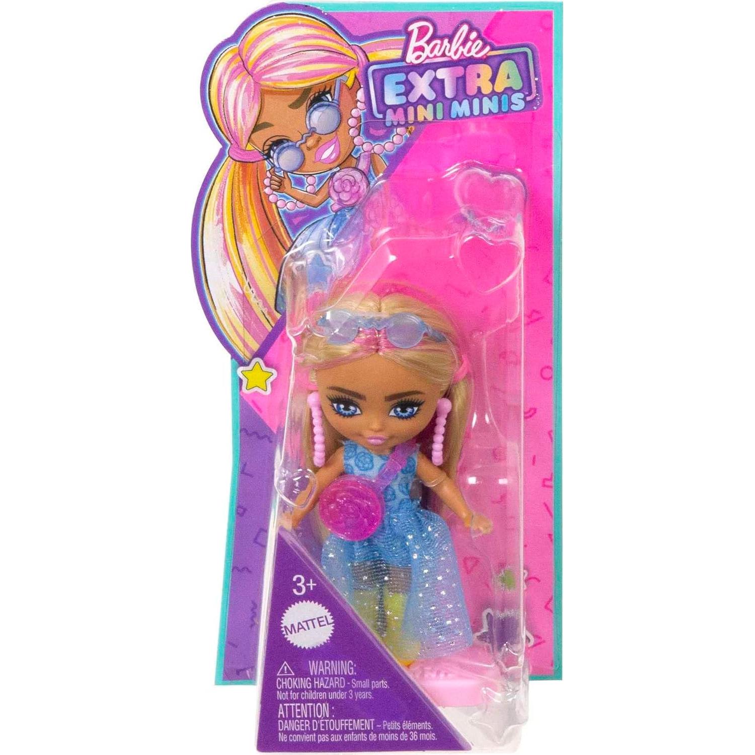 Muñeca Barbie Extra Mini Minis con coletas rubias y vestido azul