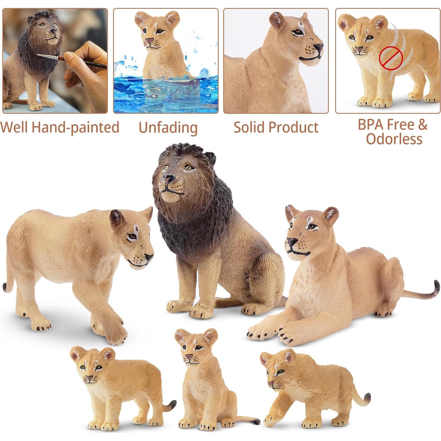 Set de Figuras de Leones Toymany 6PCS Realistas 10cm