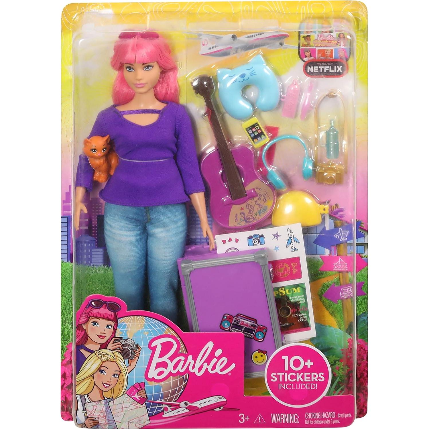 Muñeca de Viaje Barbie Daisy con Gatito y Maleta 9 Piezas