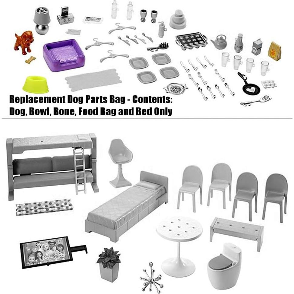 Piezas de Repuesto Barbie FHY73 Perro, Cuenco y Cama