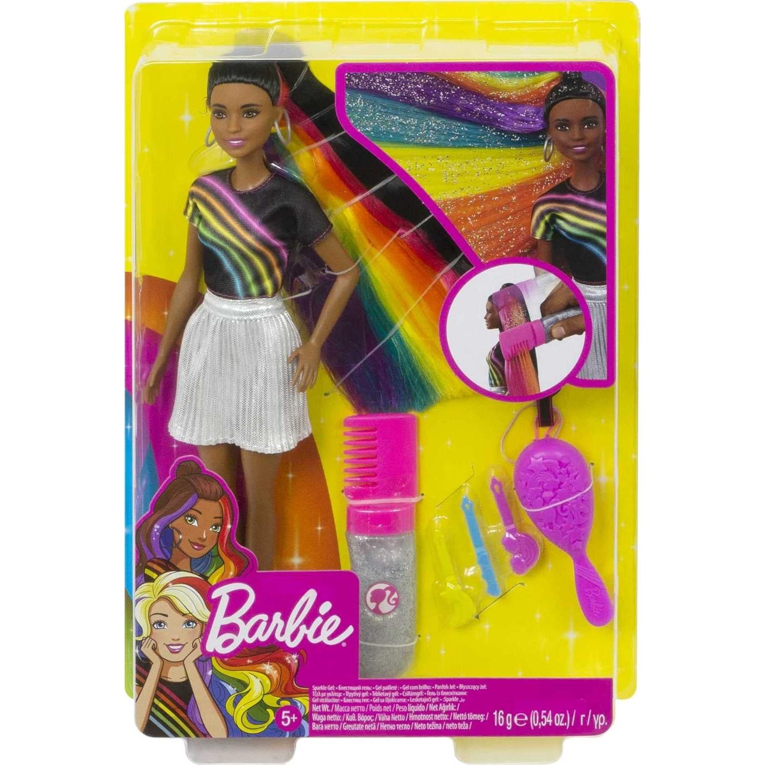 Muñeca Barbie Cabello Brillante Arcoíris 19 cm con Accesorios