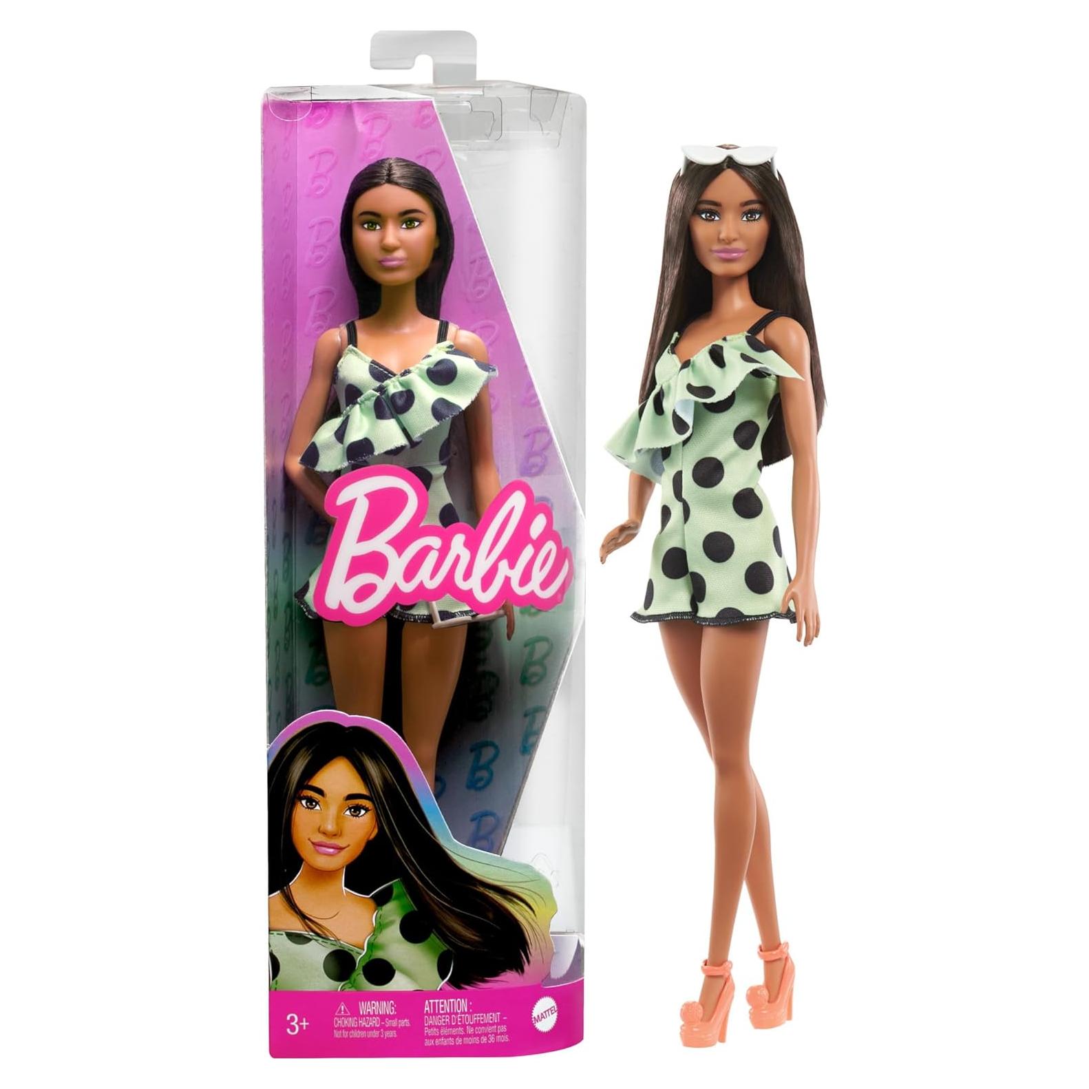 Muñeca Barbie Fashionistas #200 con mono lunares verdes