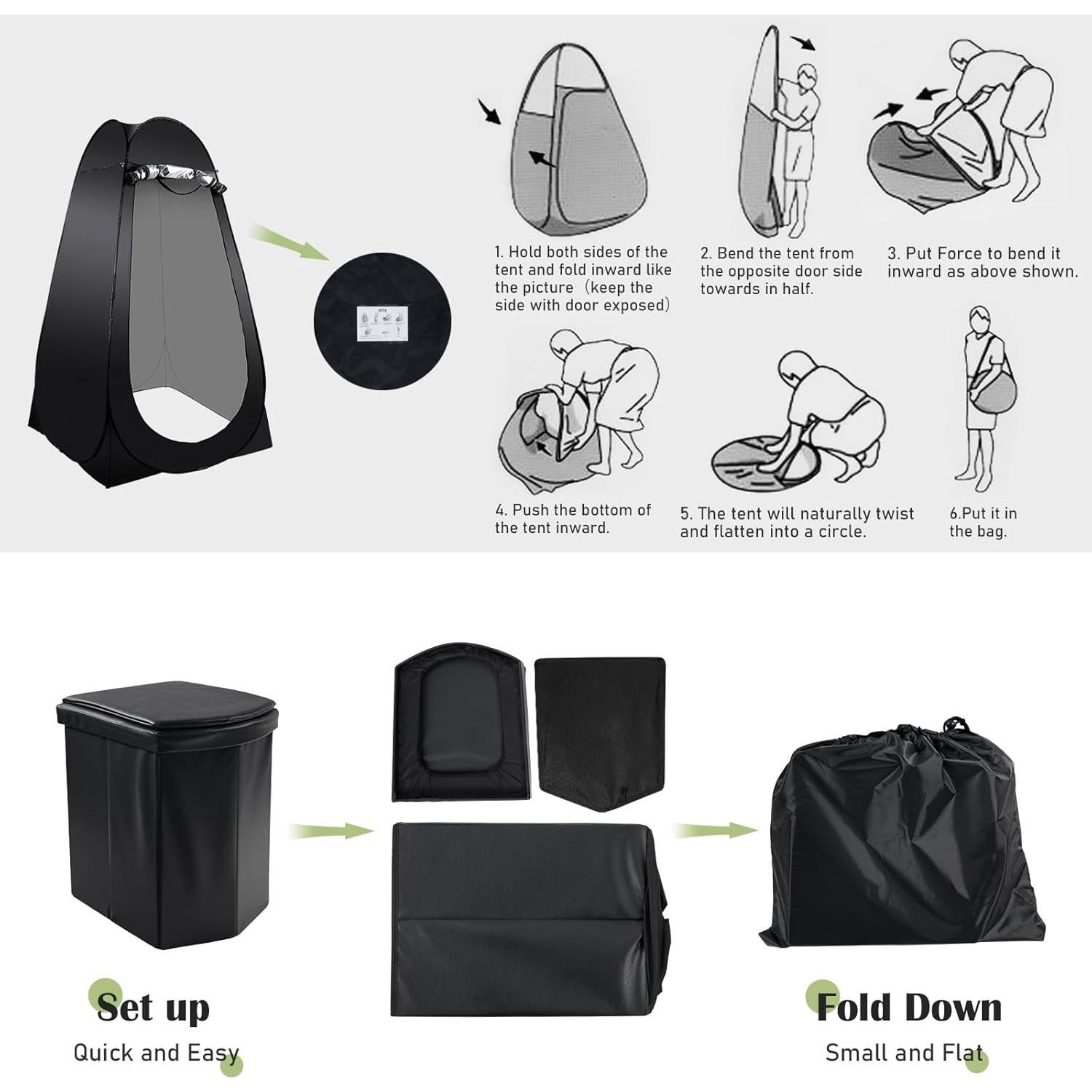 Inodoro Portátil G2 GO2GETHER con Carpa Plegable Negra