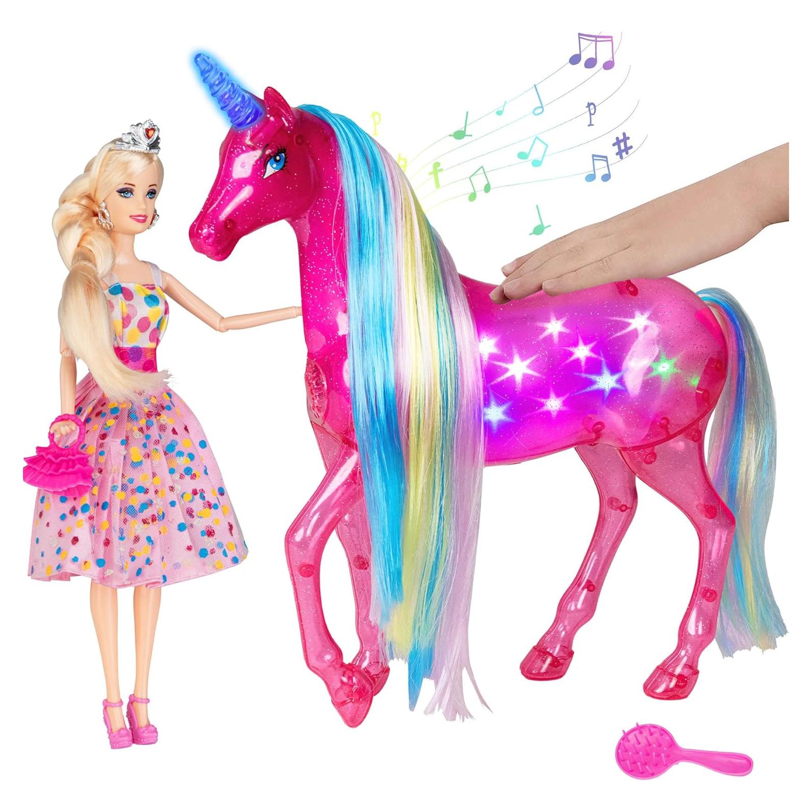 Conjunto de Muñeca Unicornio Grande BETTINA con Luces y Sonidos