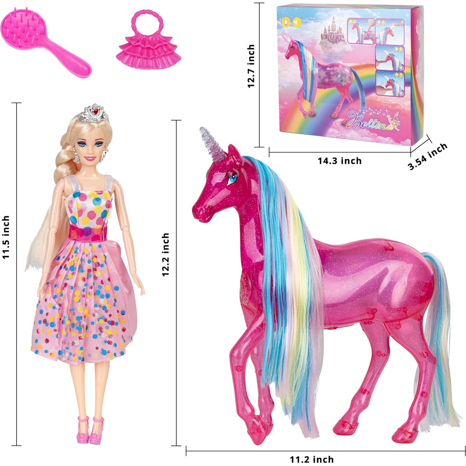 Conjunto de Muñeca Unicornio Grande BETTINA con Luces y Sonidos