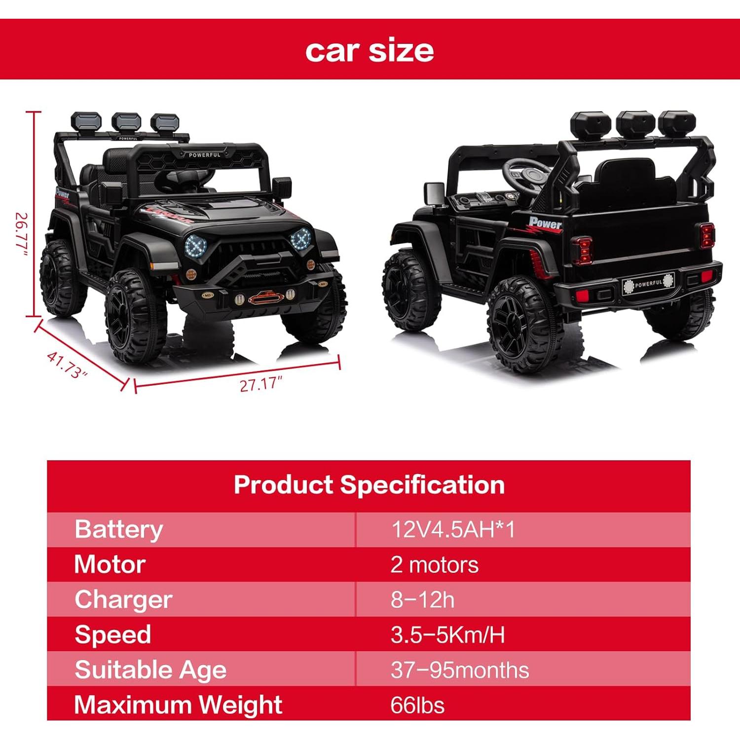 Coche Eléctrico para Niños Modern-Depo 12V Negro con Música