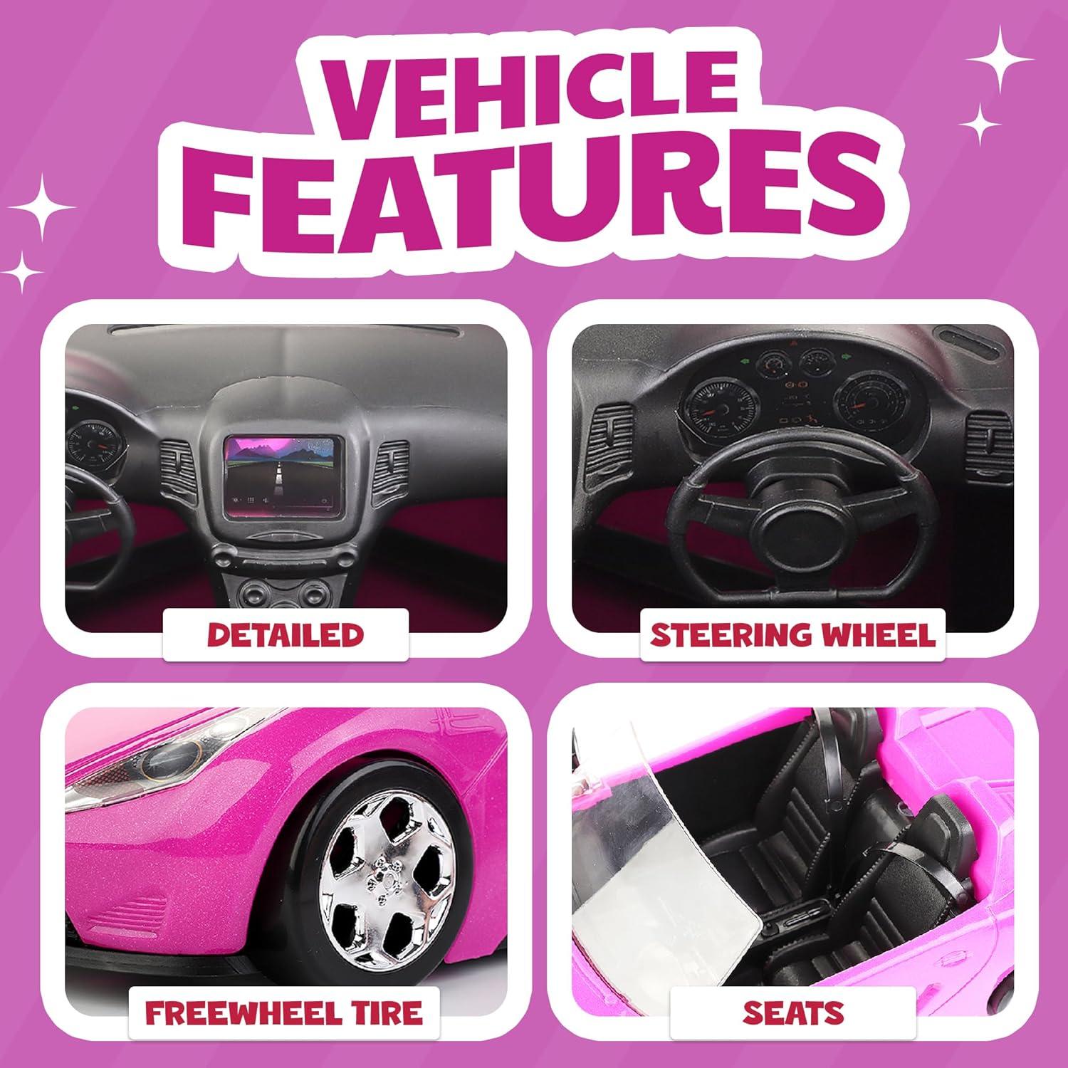 Coche Convertible Rosa para Muñecas Liberty Imports - 2 Asientos