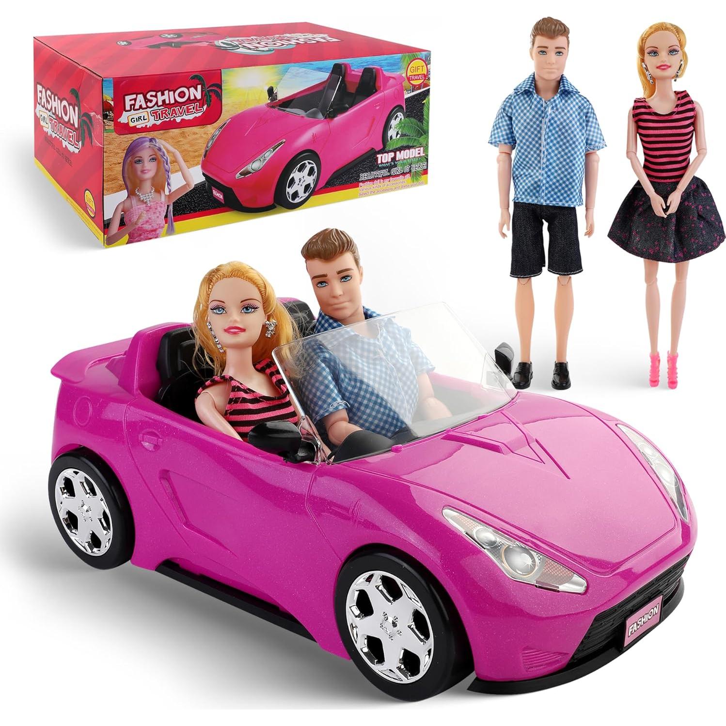 Coche Convertible Rosa para Muñecas Liberty Imports - 2 Asientos