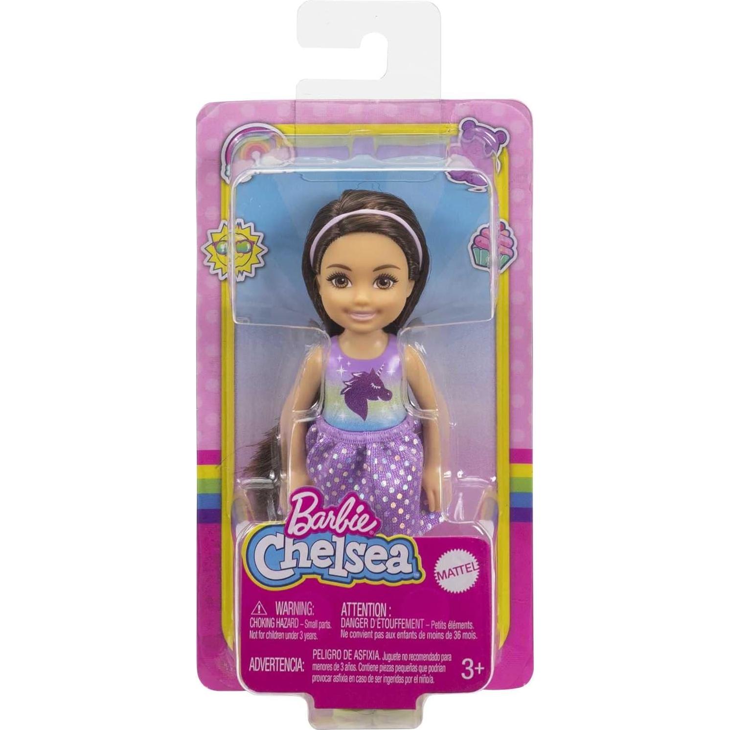 Chelsea Doll, Small Doll with Long Straight Black Hair & Brown Eyes in Removable Dress & Yellow Shoes