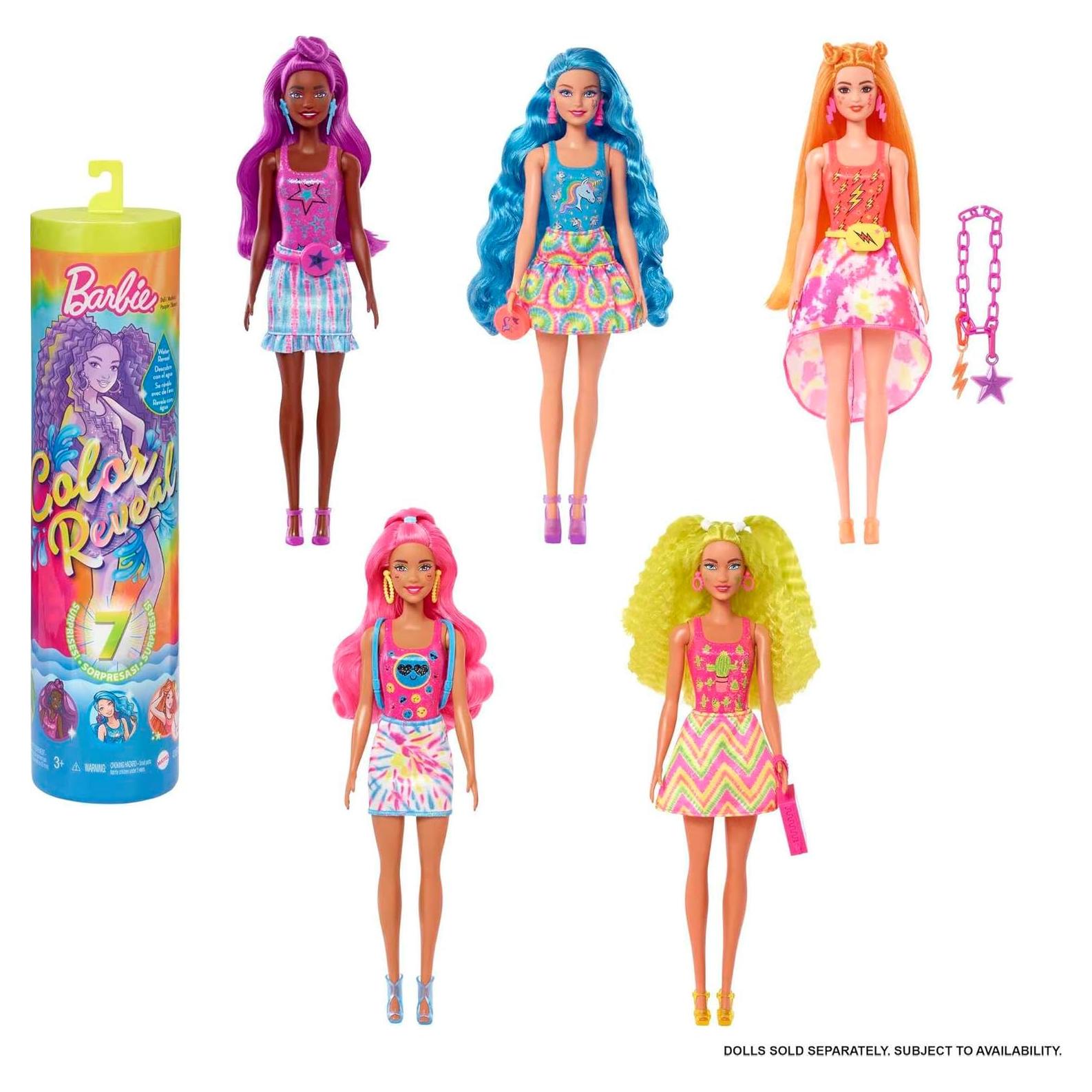 Muñeca Barbie Color Reveal Neon Tie-Dye con 7 Sorprisas