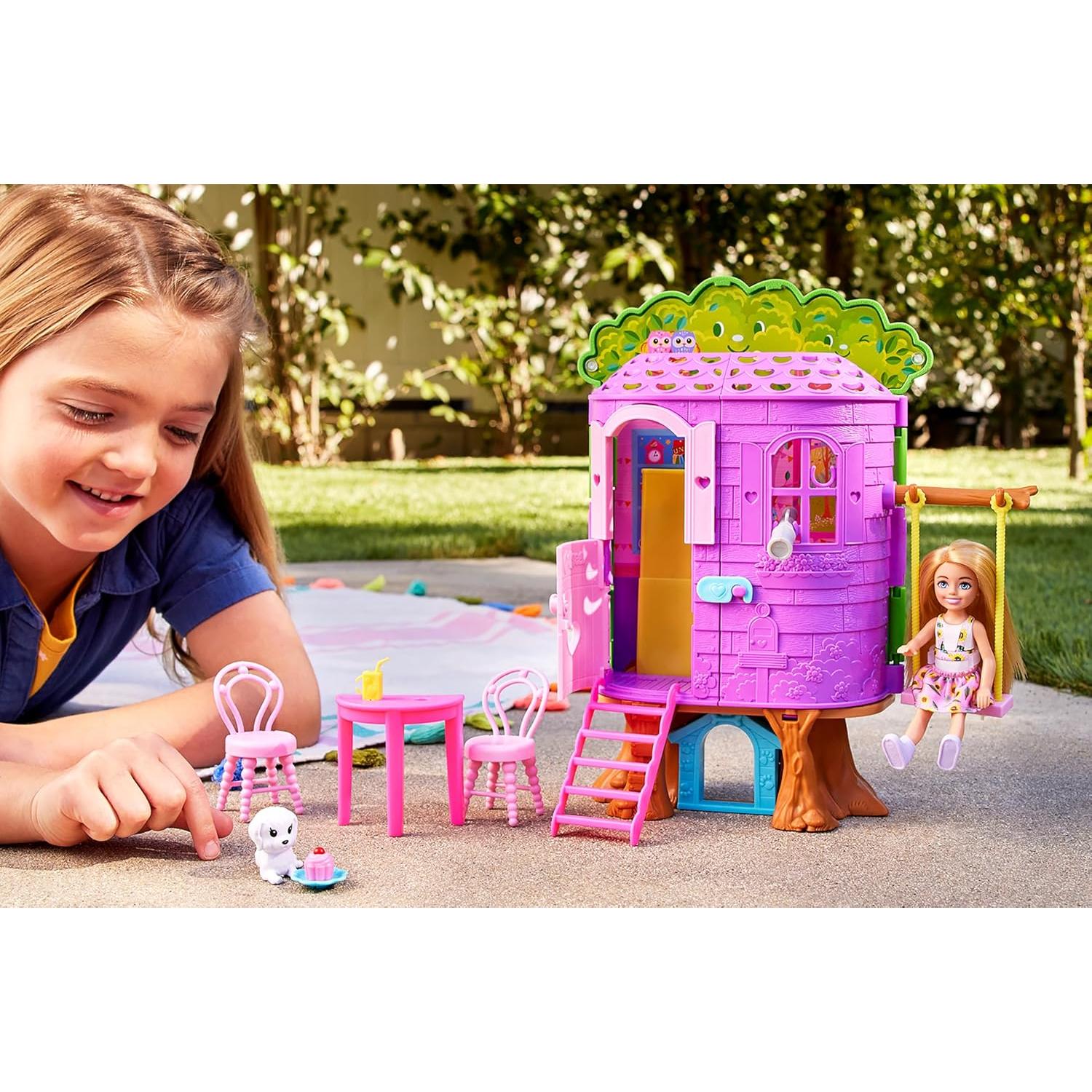 Chelsea Barbie Doll And Treehouse Playset With Pet Puppy
