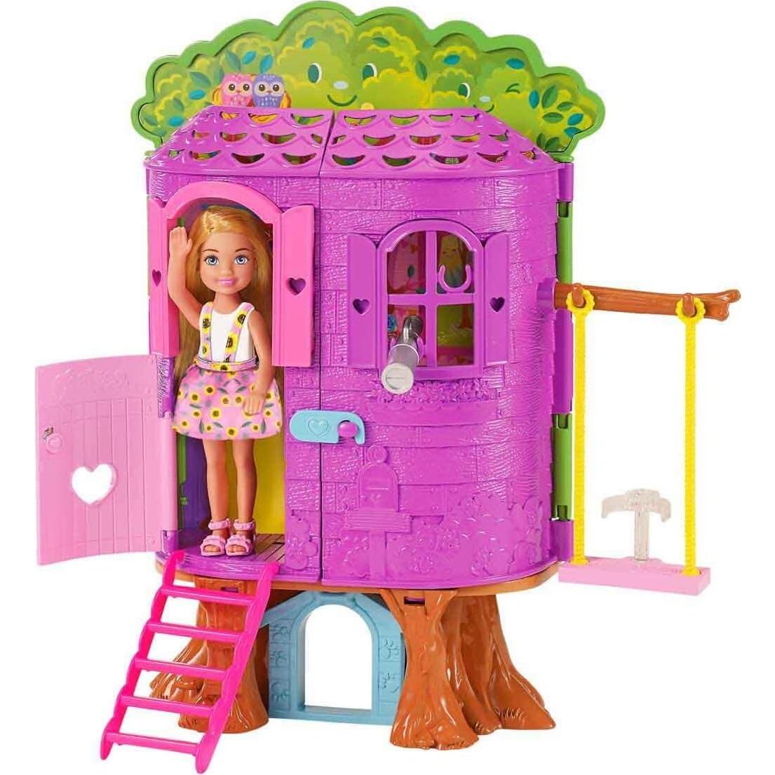 Chelsea Barbie Doll And Treehouse Playset With Pet Puppy