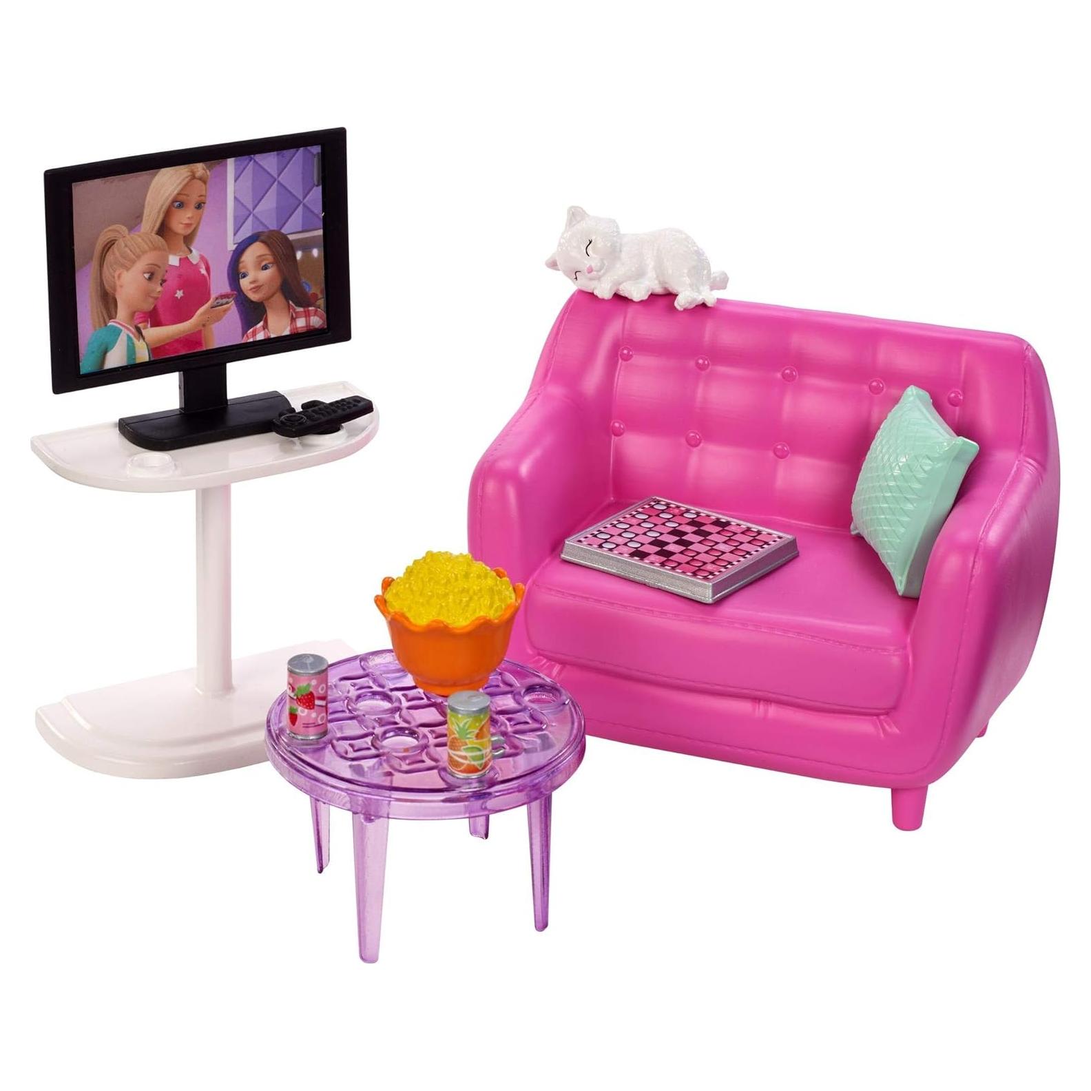 Juego de Muebles de Interior Barbie Sala de Estar con Gatito