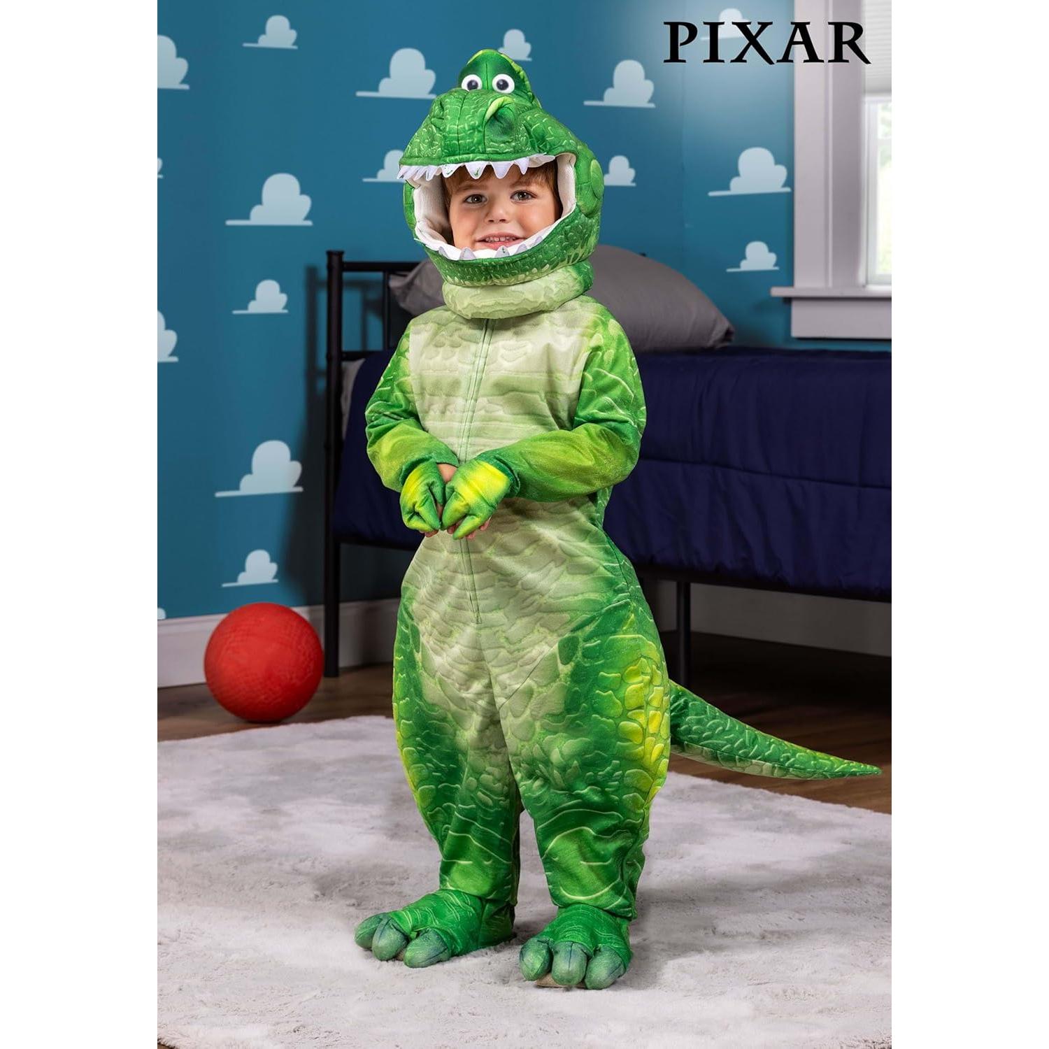 Toddler Disney Pixar Toy Story Rex Halloween Costume | Kids Green Dinosaur Jumpsuit for Boys and Girls | Toy Story Outfit