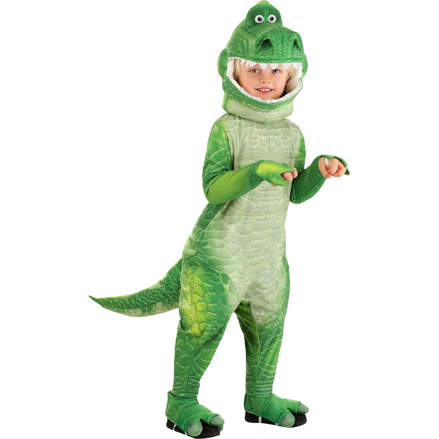 Toddler Disney Pixar Toy Story Rex Halloween Costume | Kids Green Dinosaur Jumpsuit for Boys and Girls | Toy Story Outfit