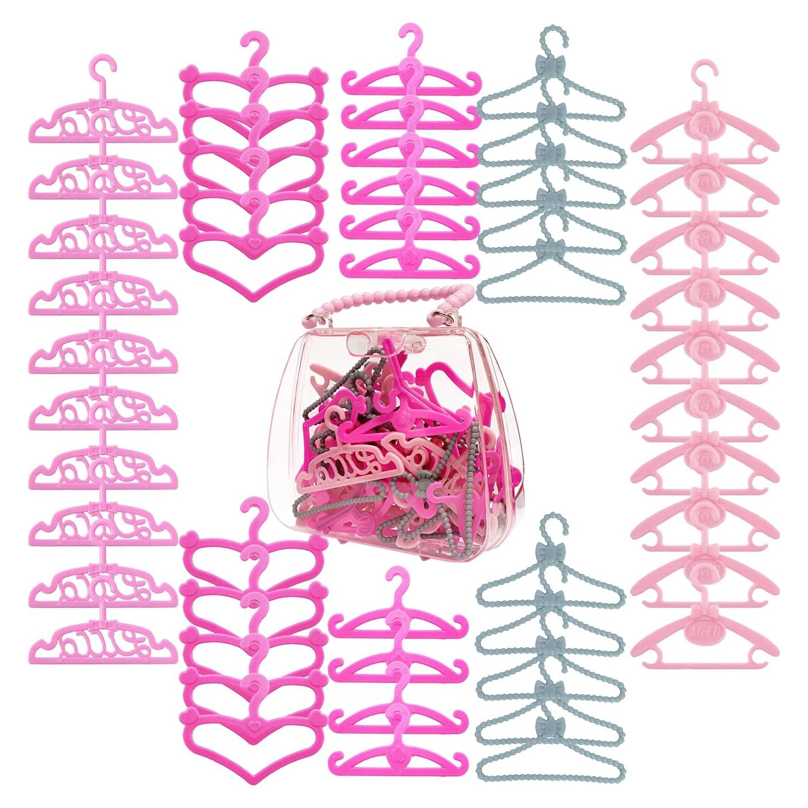 50 Perchas Rosa para Ropa de Muñeca Barbie - HighFun