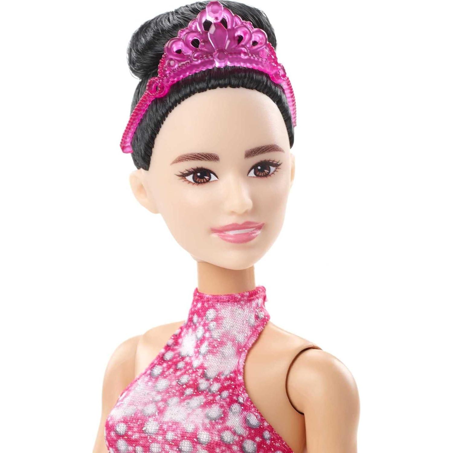 Muñeca Barbie Patinadora Morena 30 cm con Vestido Rosa