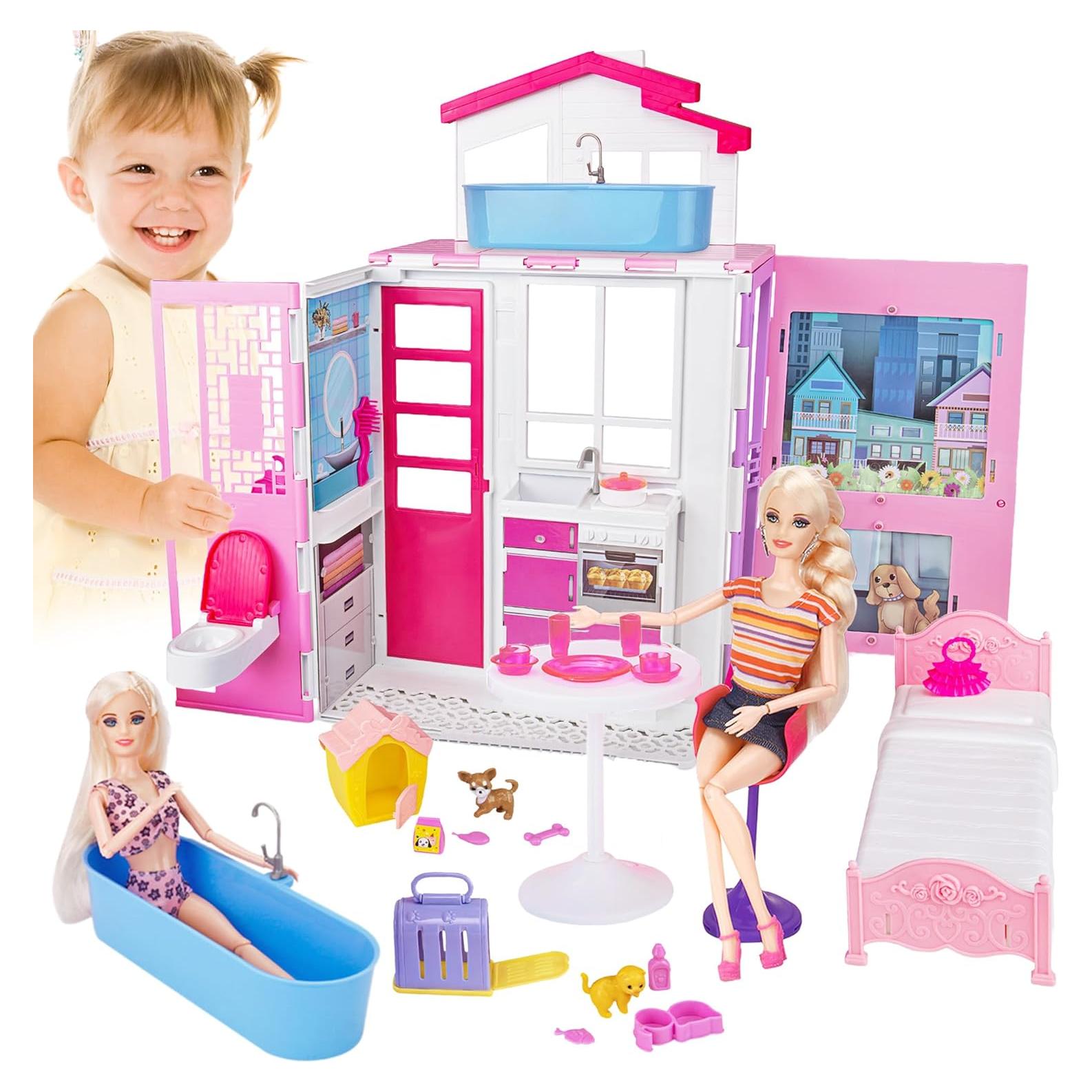 Casa de Muñecas BETTINA Plegable 2 Pisos con Muebles