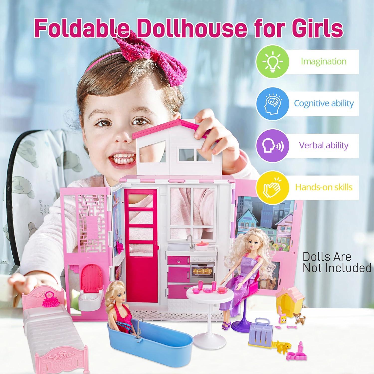 Casa de Muñecas BETTINA Plegable 2 Pisos con Muebles