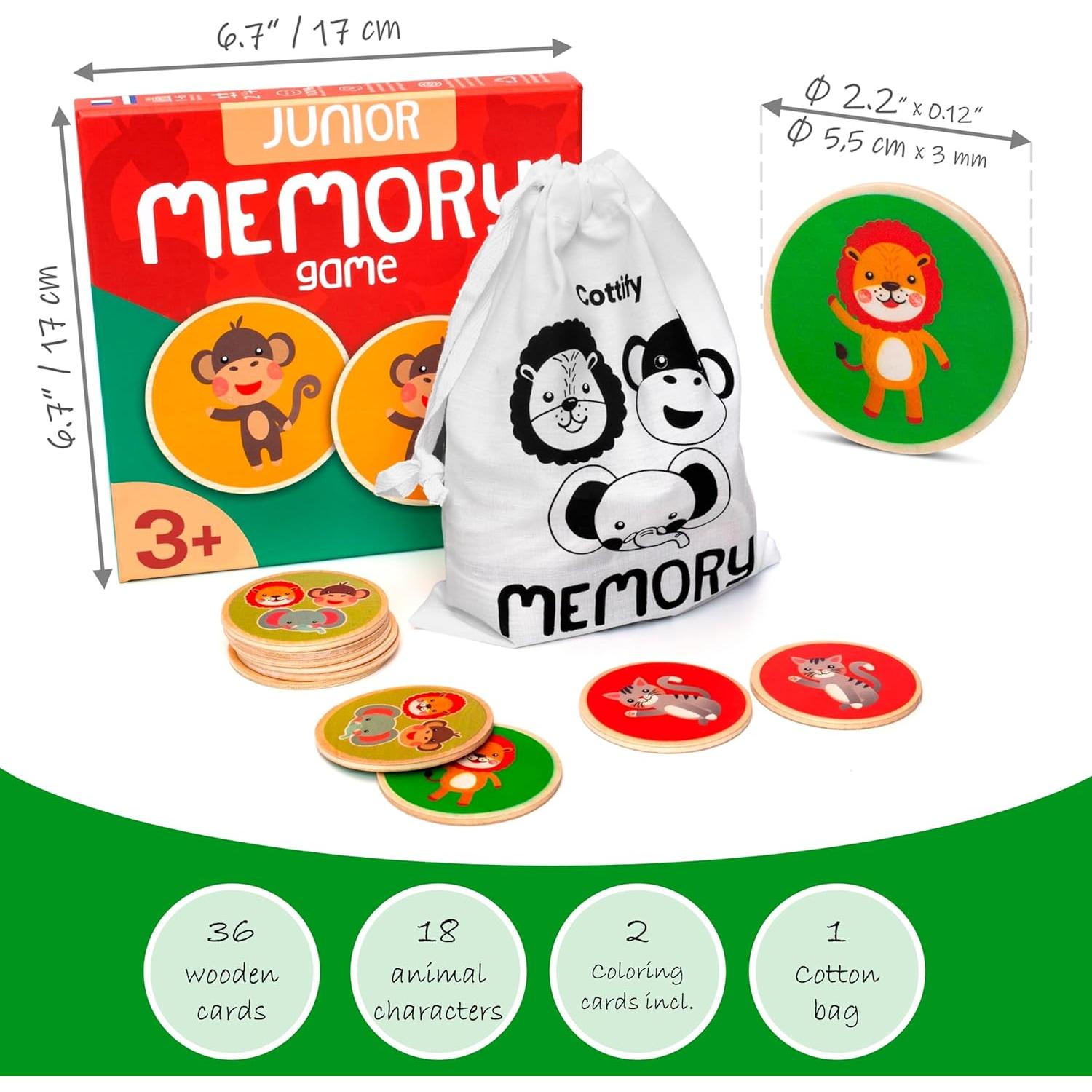 Juego de Memoria de Madera Cottify 36 Cartas Animales