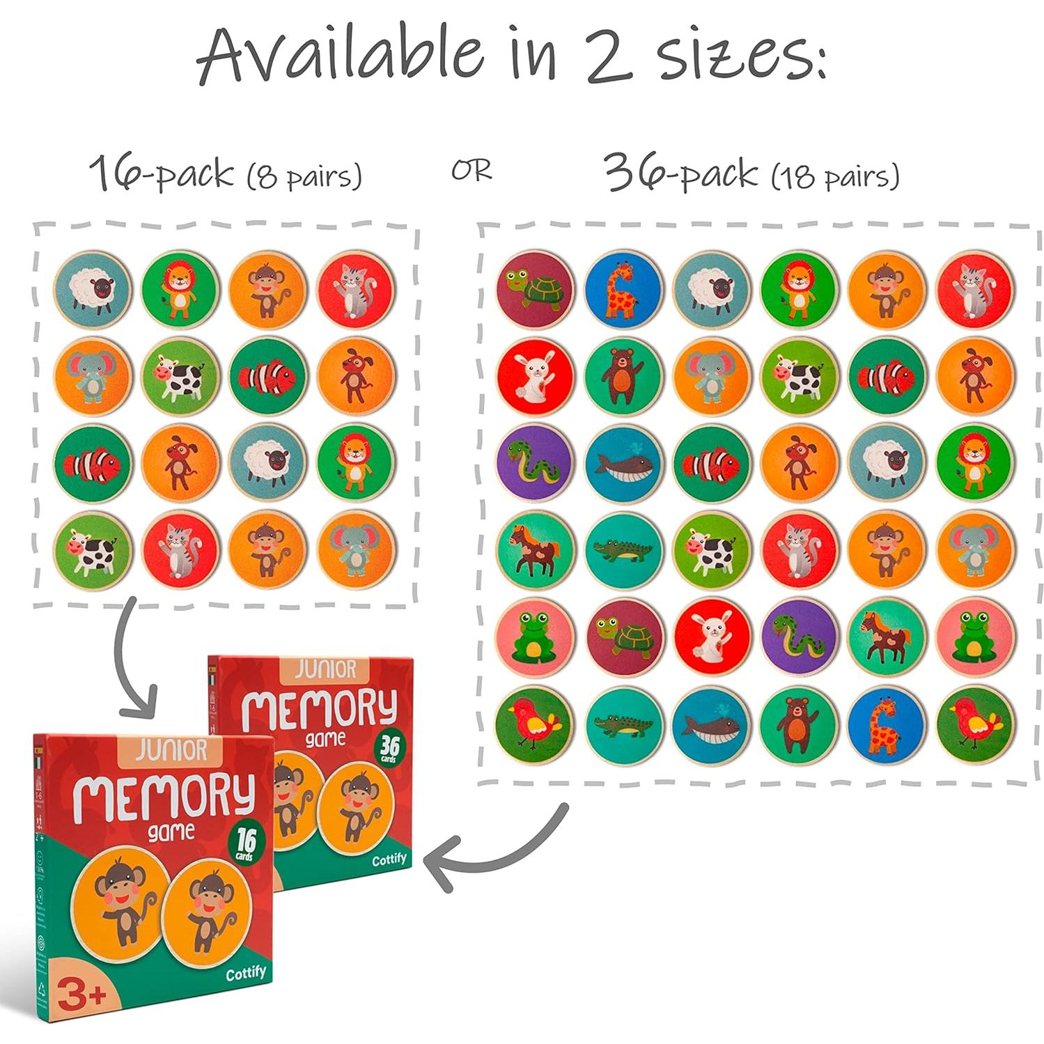 Juego de Memoria de Madera Cottify 36 Cartas Animales