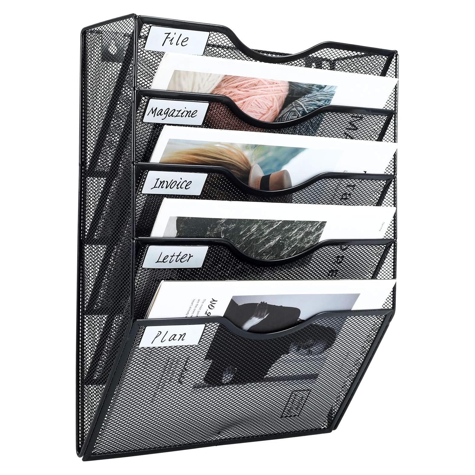 Soporte de Archivo de Pared Metal Negro 5 Niveles Organizador