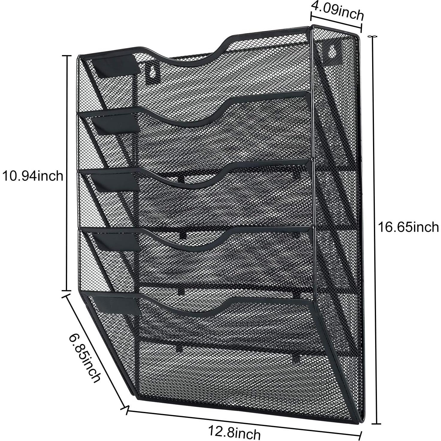 Soporte de Archivo de Pared Metal Negro 5 Niveles Organizador
