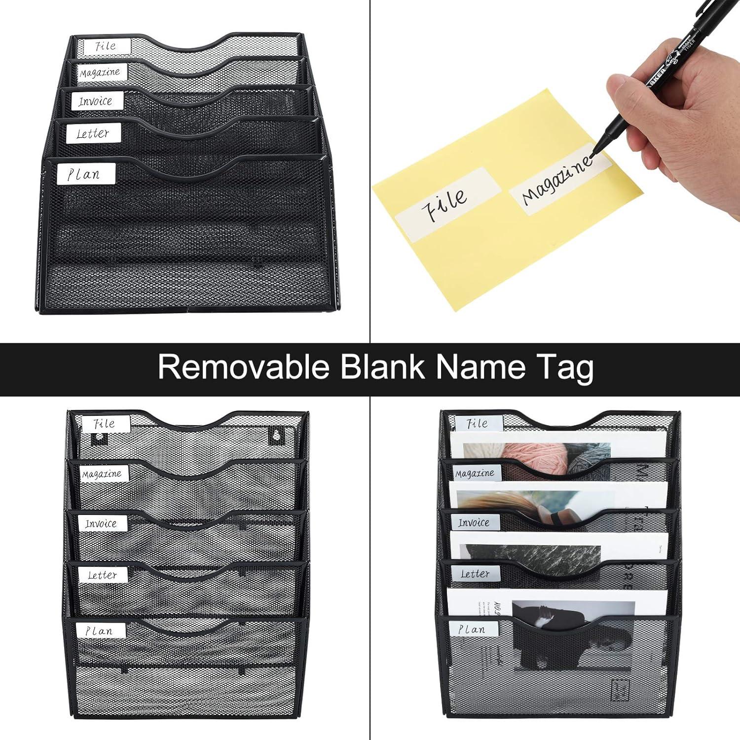 Soporte de Archivo de Pared Metal Negro 5 Niveles Organizador