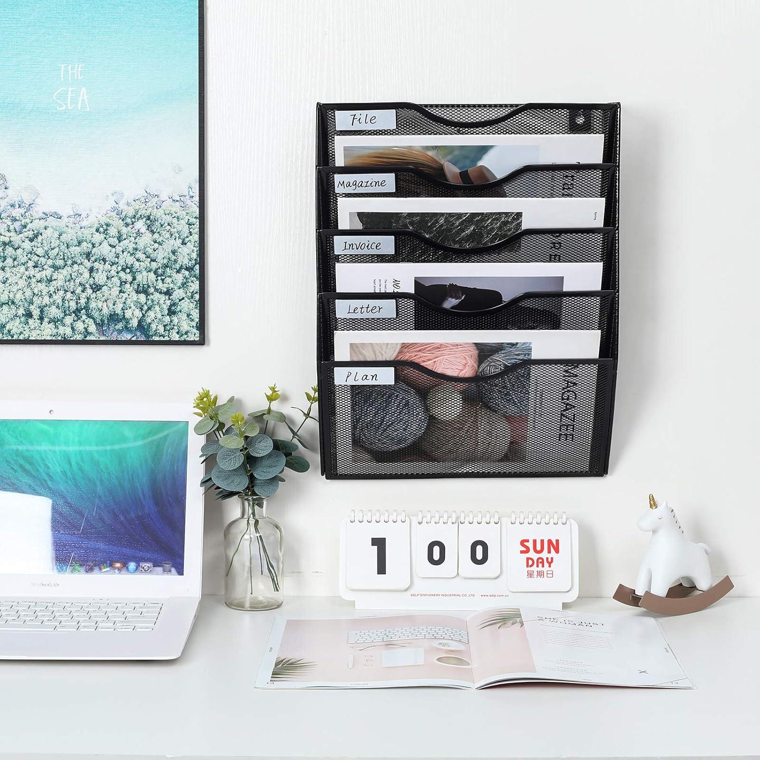 Soporte de Archivo de Pared Metal Negro 5 Niveles Organizador