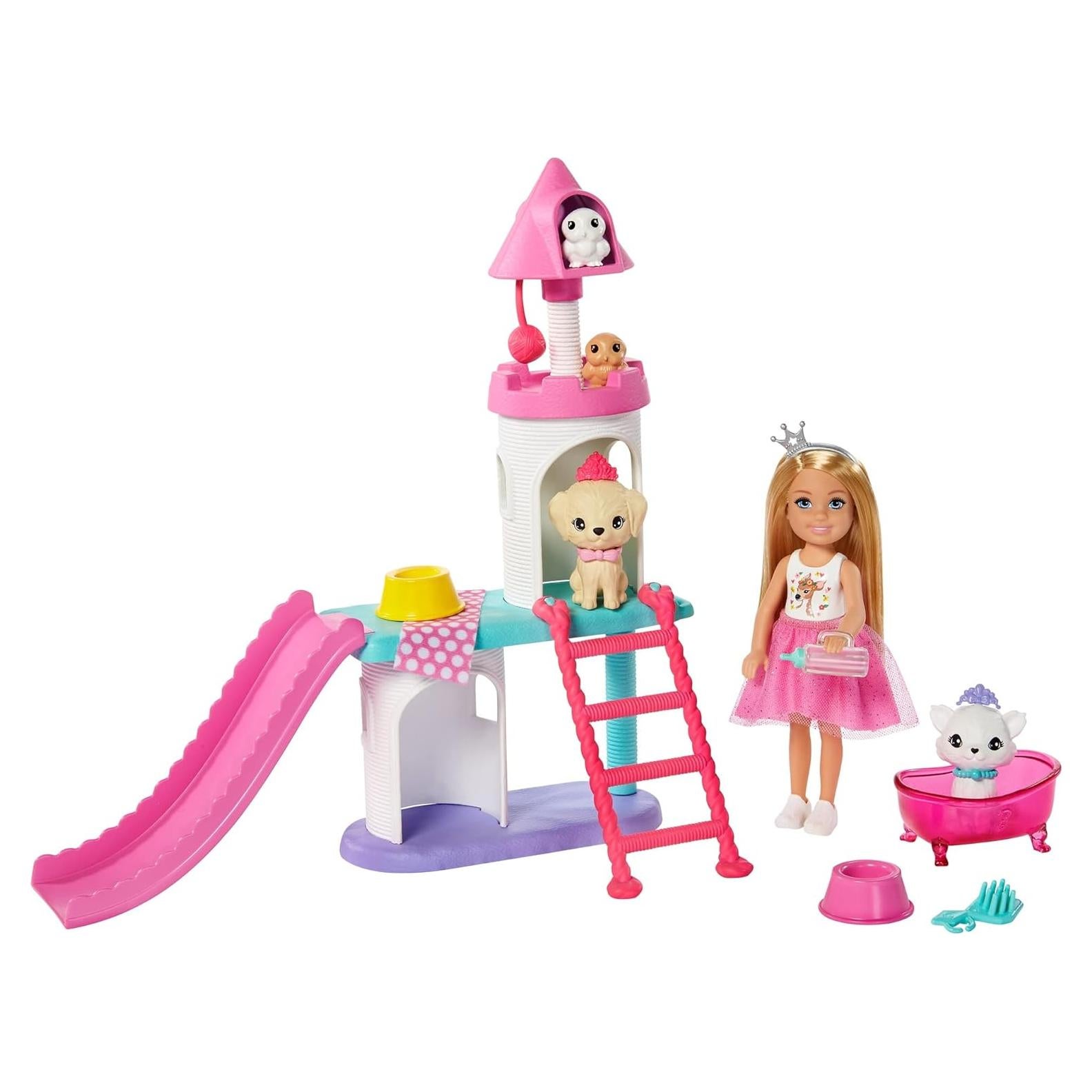 Castillo de Mascotas Chelsea Barbie con 4 Mascotas y Accesorios