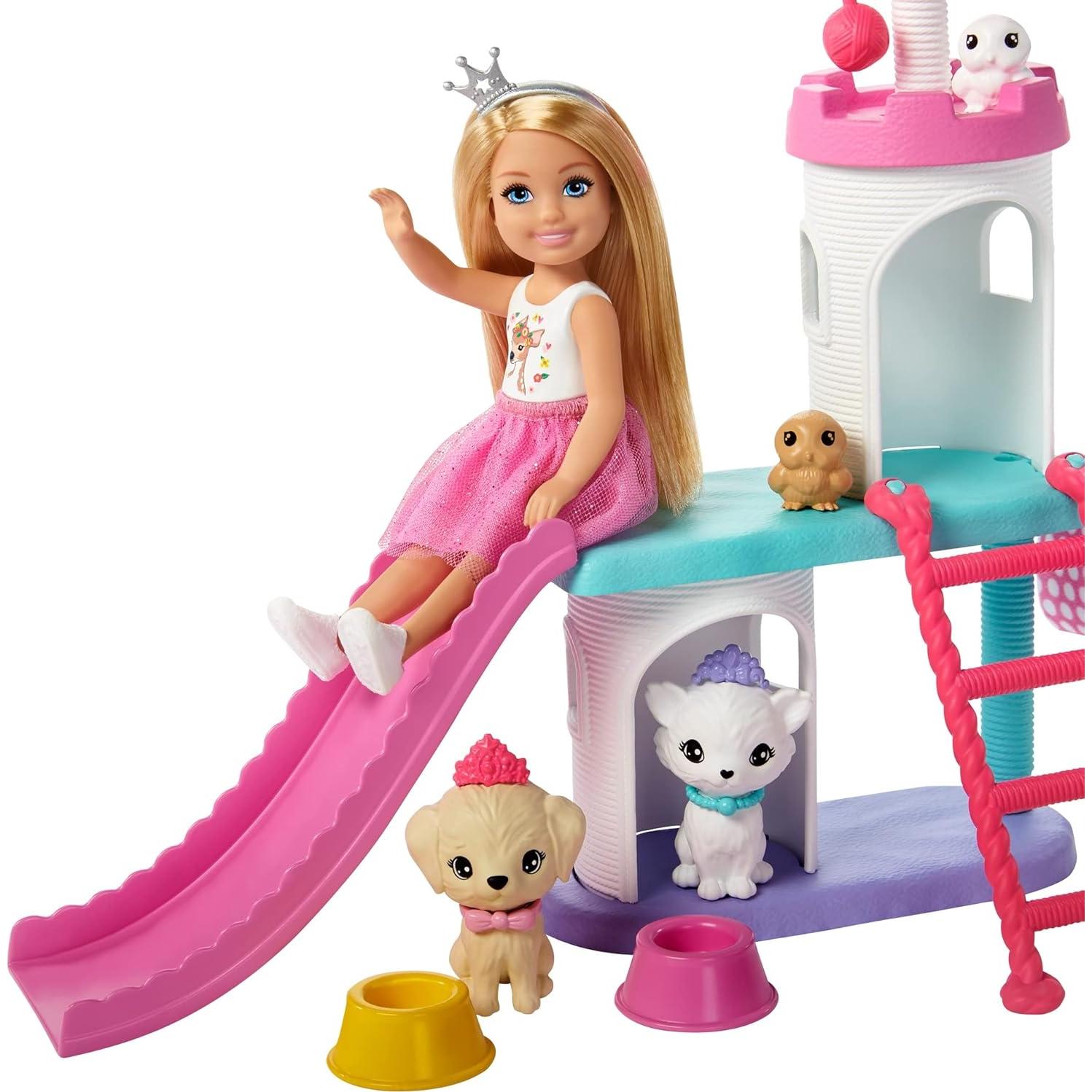Castillo de Mascotas Chelsea Barbie con 4 Mascotas y Accesorios