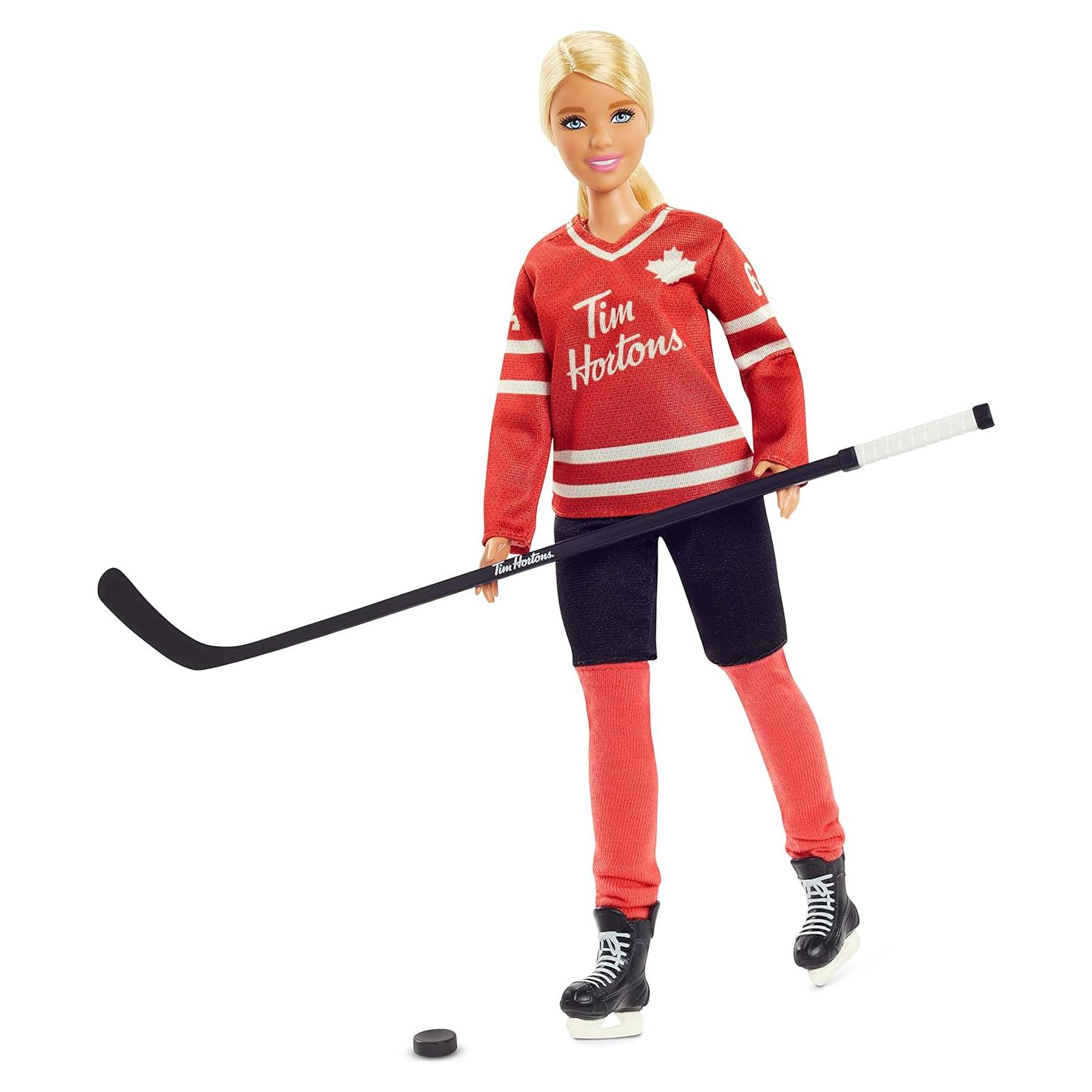Tim Hortons Barbie Doll (12-inch Curvy) Collectible Wearing Hockey Uniform, with Stand and Certificate of Authenticity, for 6 Years and Up, Red